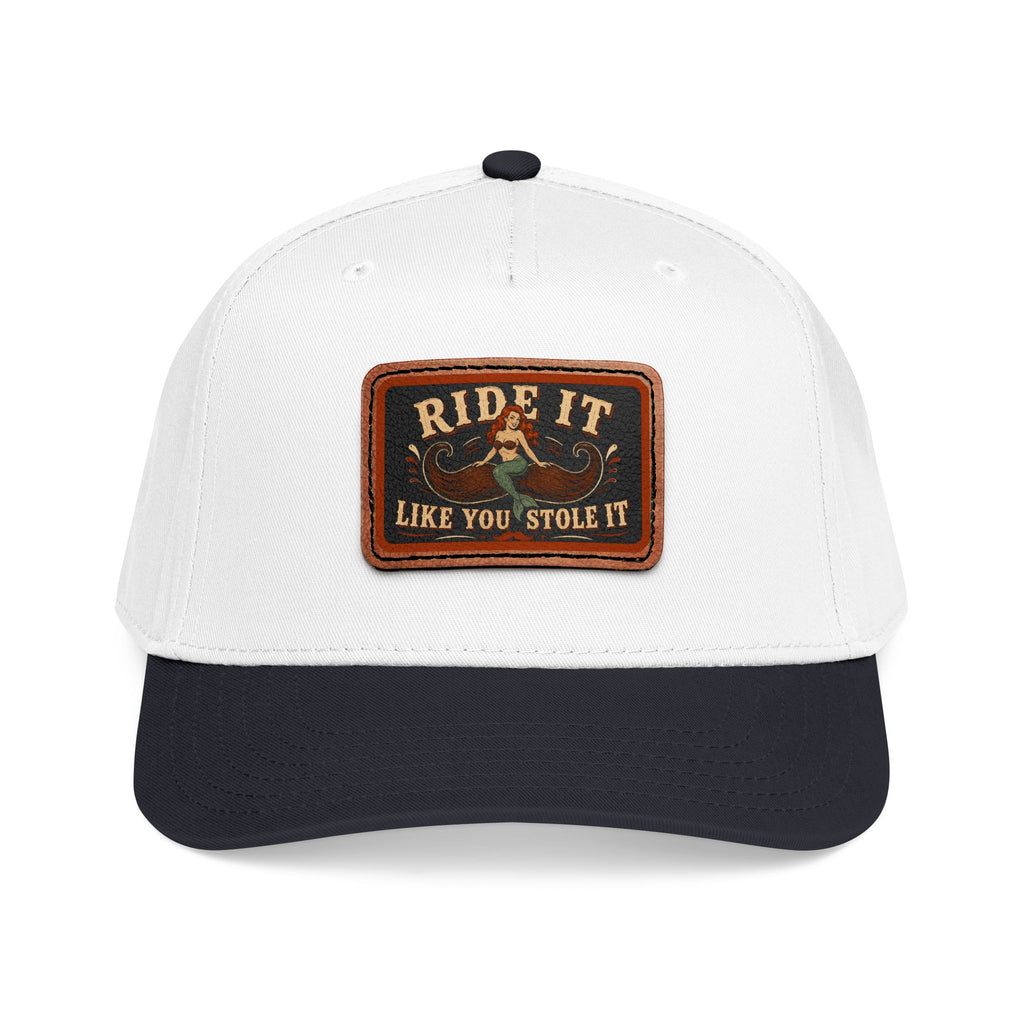 Ride It Like You Stole It leather patch hat by Mustache Ridez