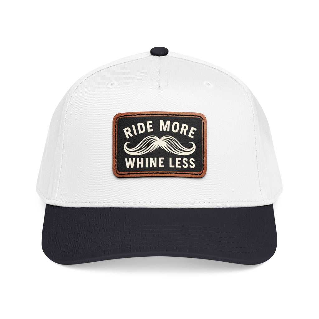 Ride More Whine Less leather patch hat by Mustache Ridez