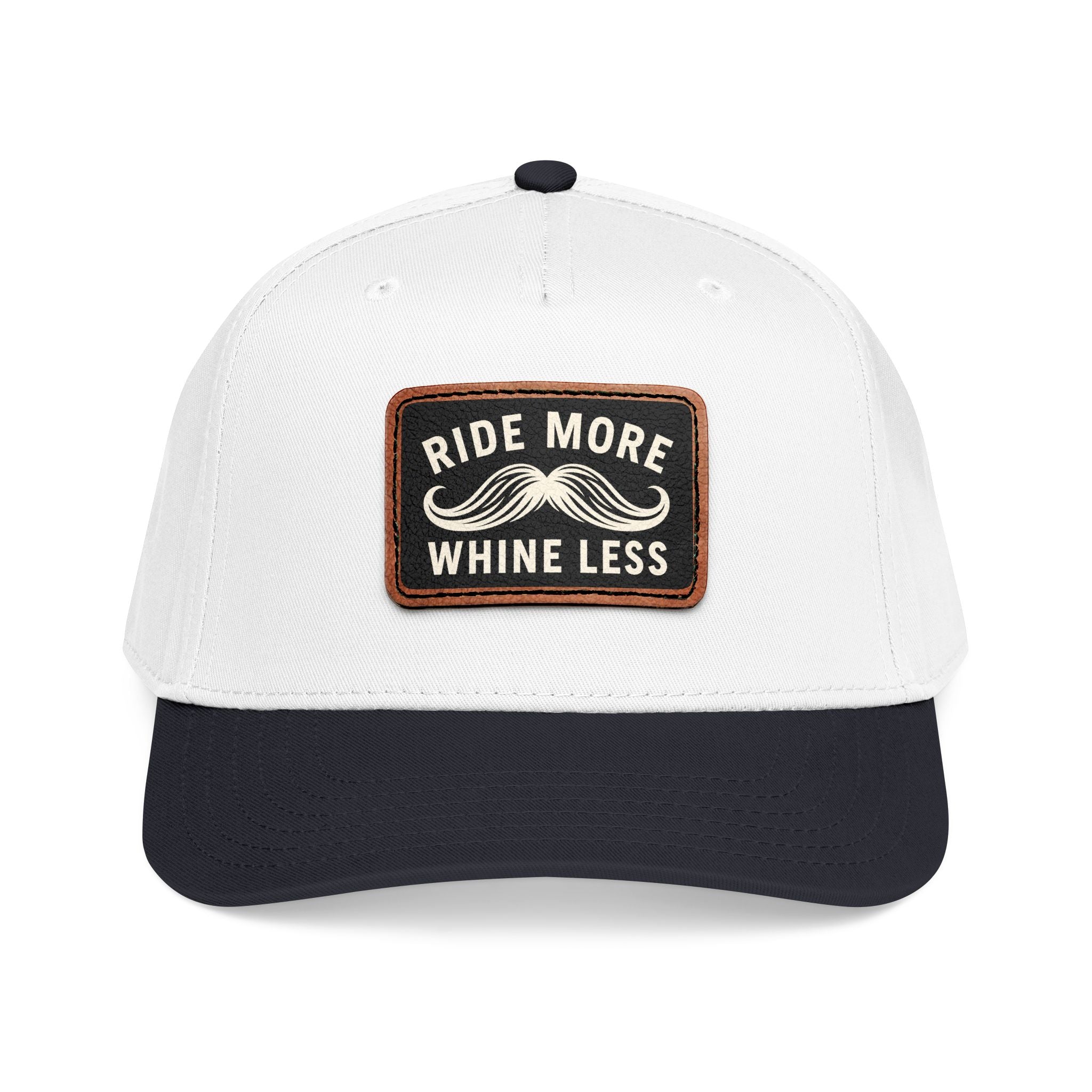 Ride More Whine Less leather patch hat by Mustache Ridez